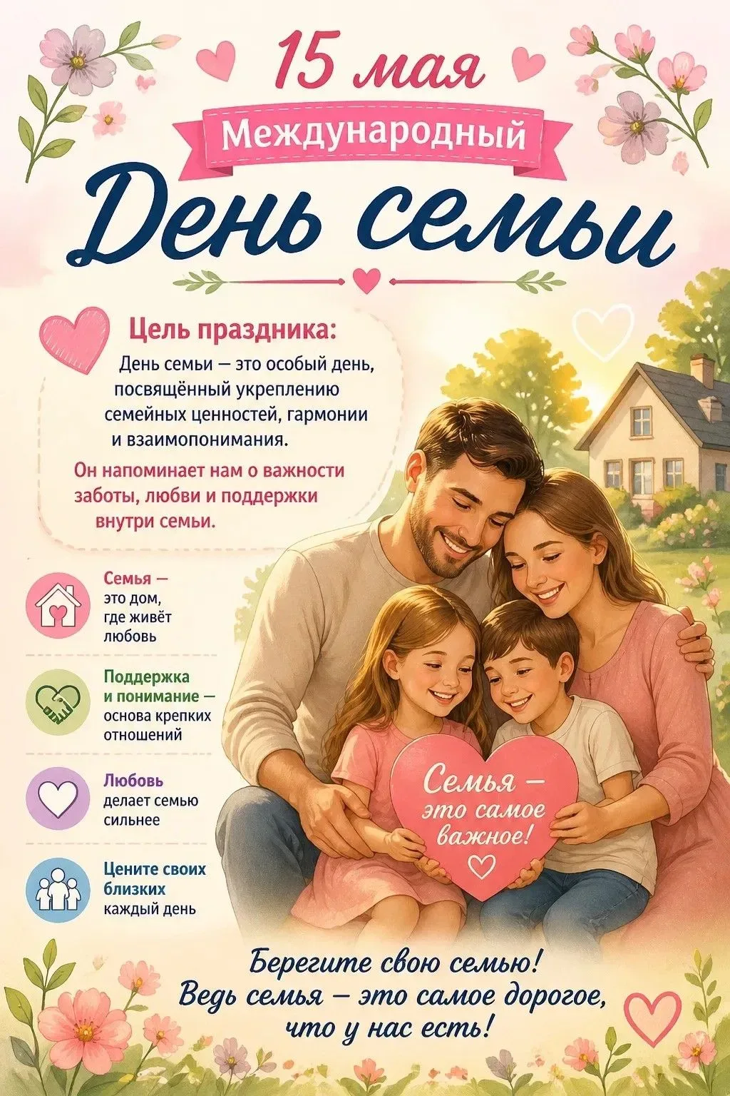 15 мая – особенный день🌟, День семьи! ♥️ Семья – это основа стабильности и благополучия, место, где 