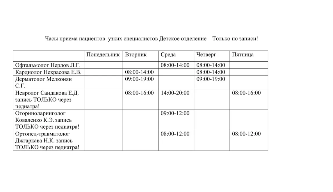 🗂️  Расписание приема🧸      **узких специалистов**  с 12 по 15 мая 2026г  в детском отделении  #граф