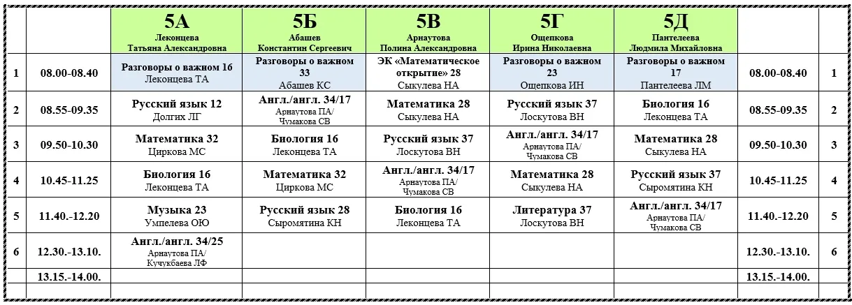 Расписание на понедельник 04.05.
