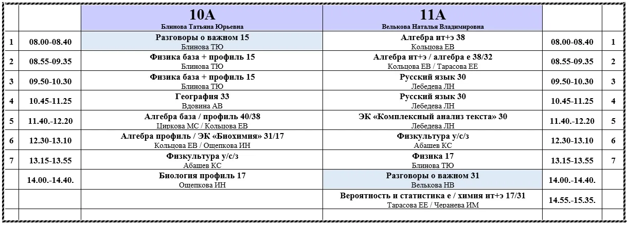 Расписание на понедельник 04.05.
