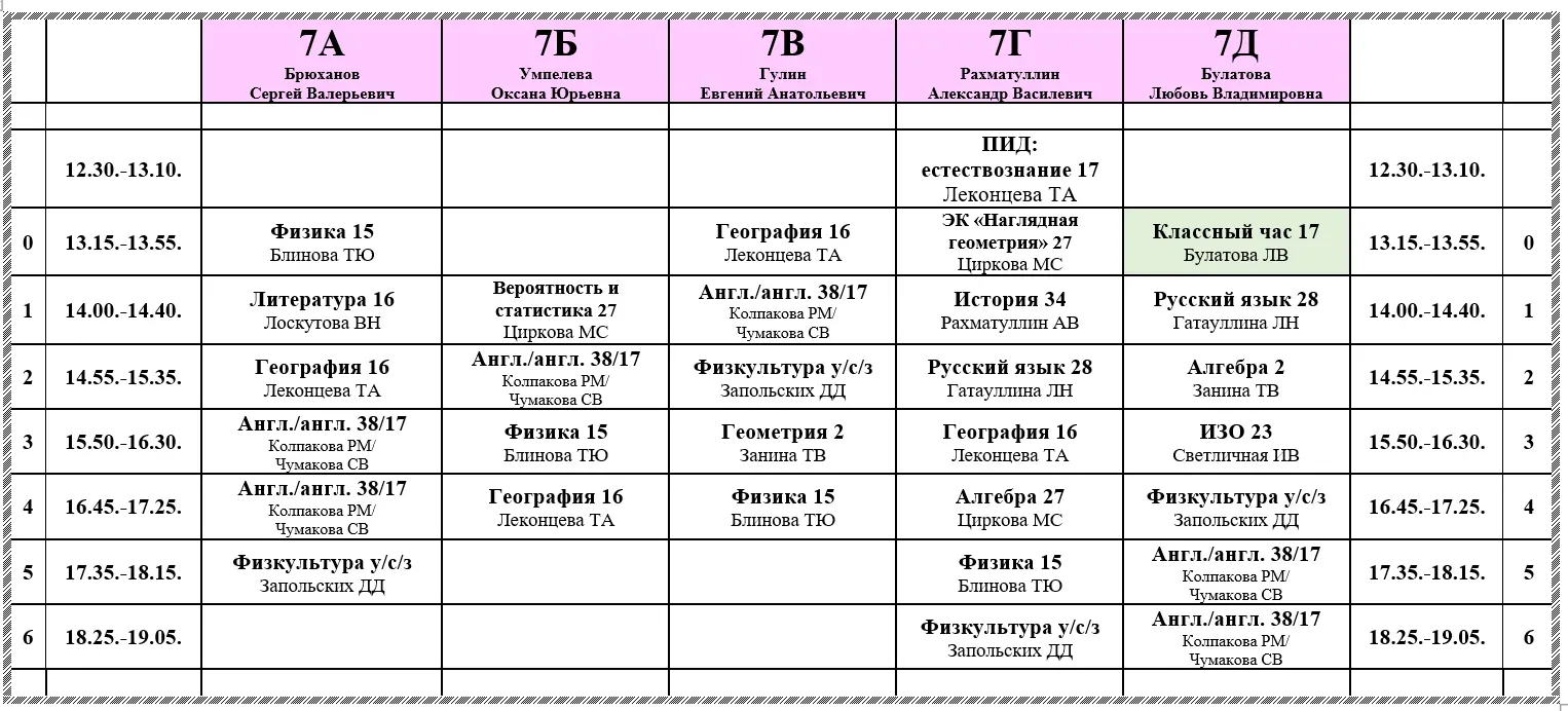 Расписание на пятницу 15.05.
