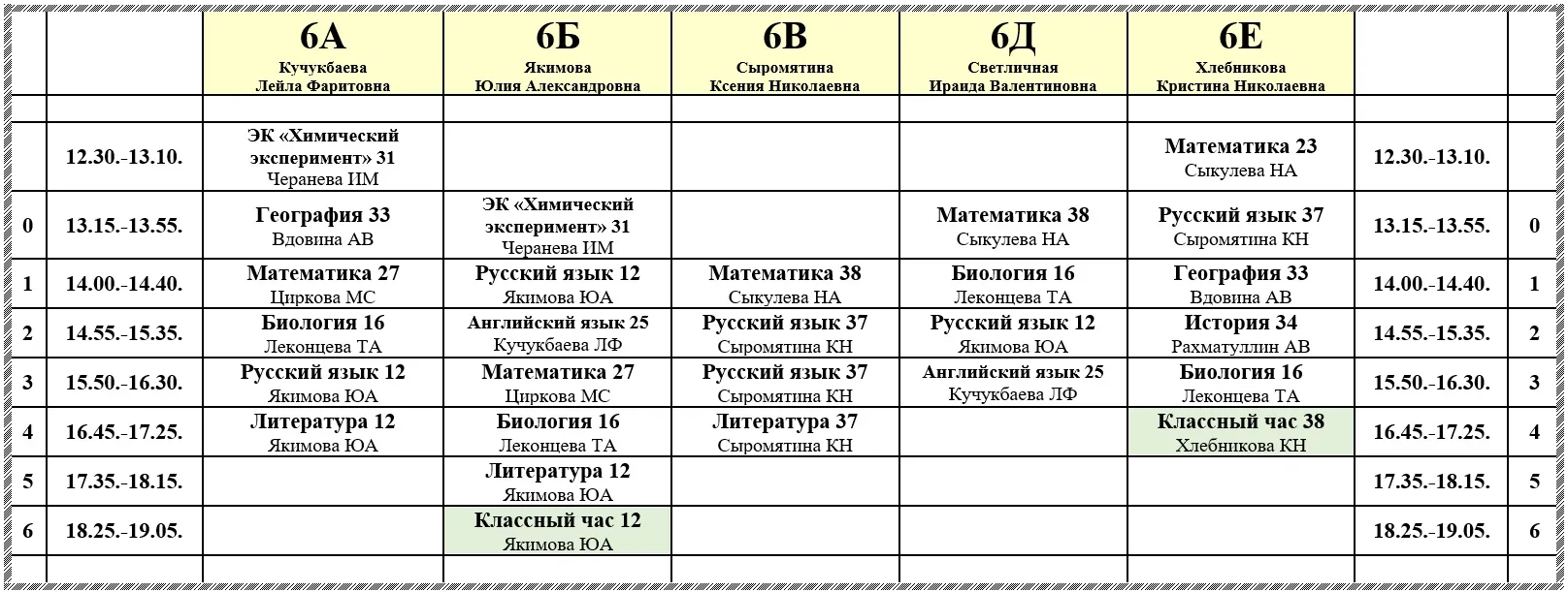 Расписание на среду 13.05.