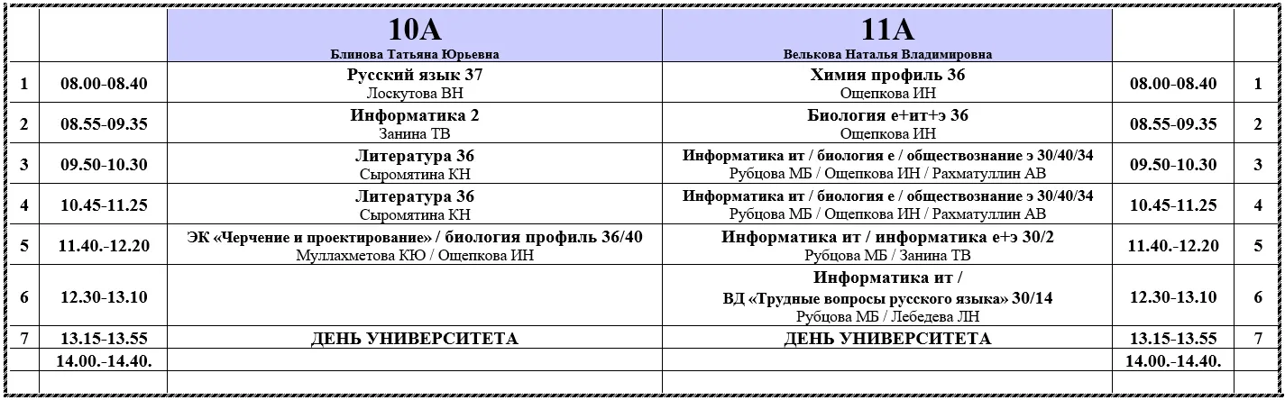Расписание на среду 13.05.