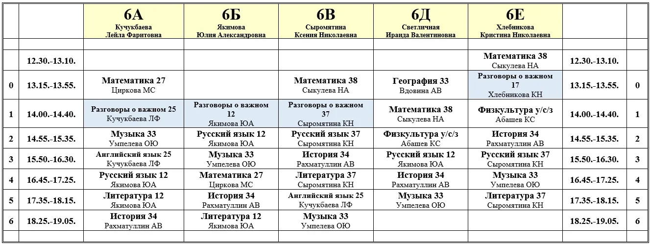 Расписание на понедельник 18.05.