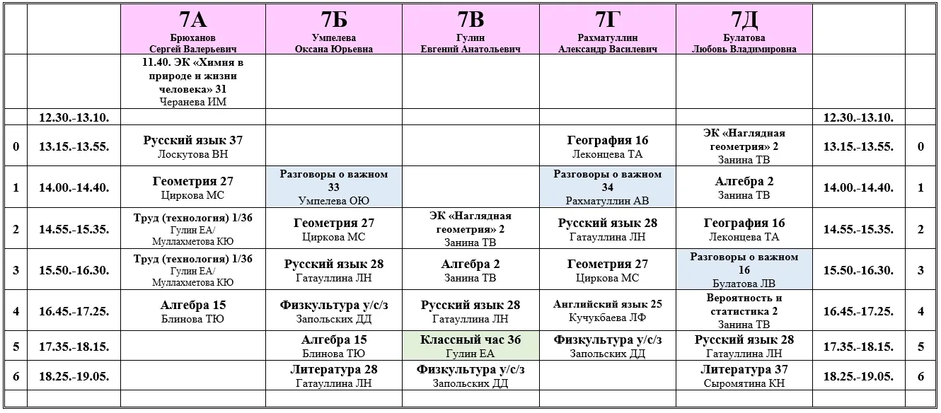 Расписание на понедельник 18.05.