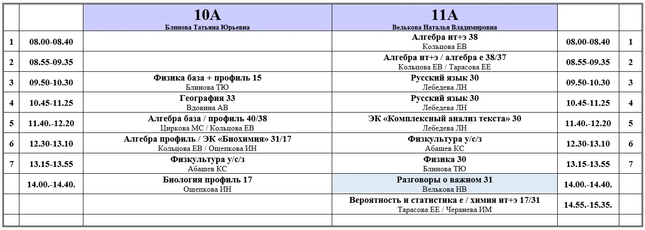 Расписание на понедельник 18.05.