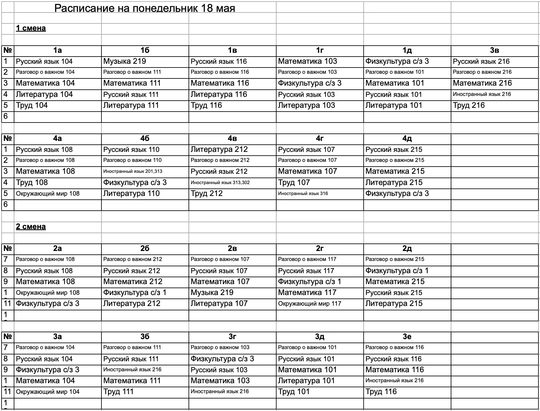 Расписание на 18 мая (понедельник)