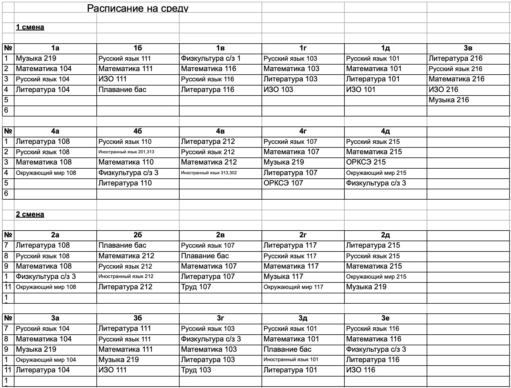 Расписание на 20 мая (среда)