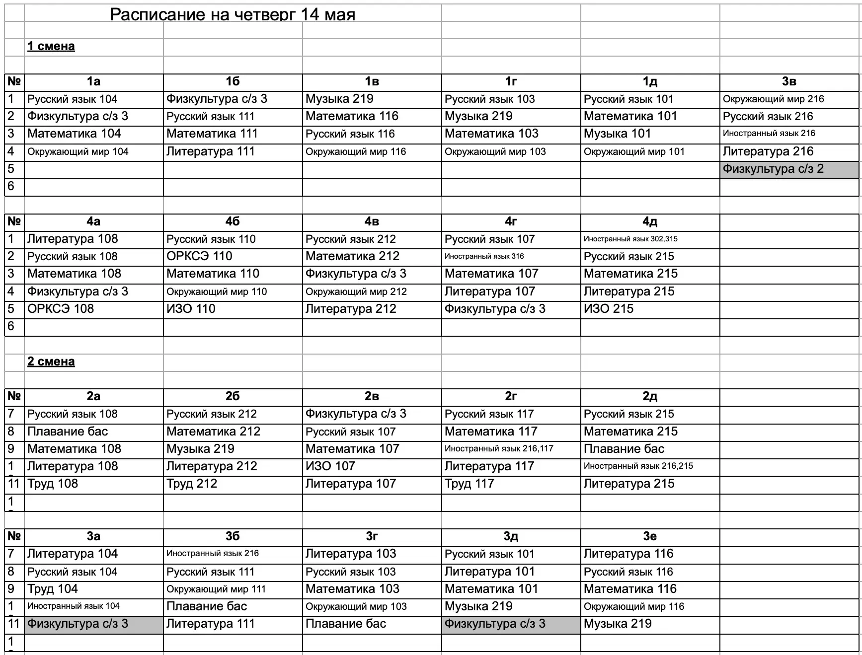 Расписание на 14 мая (четверг)