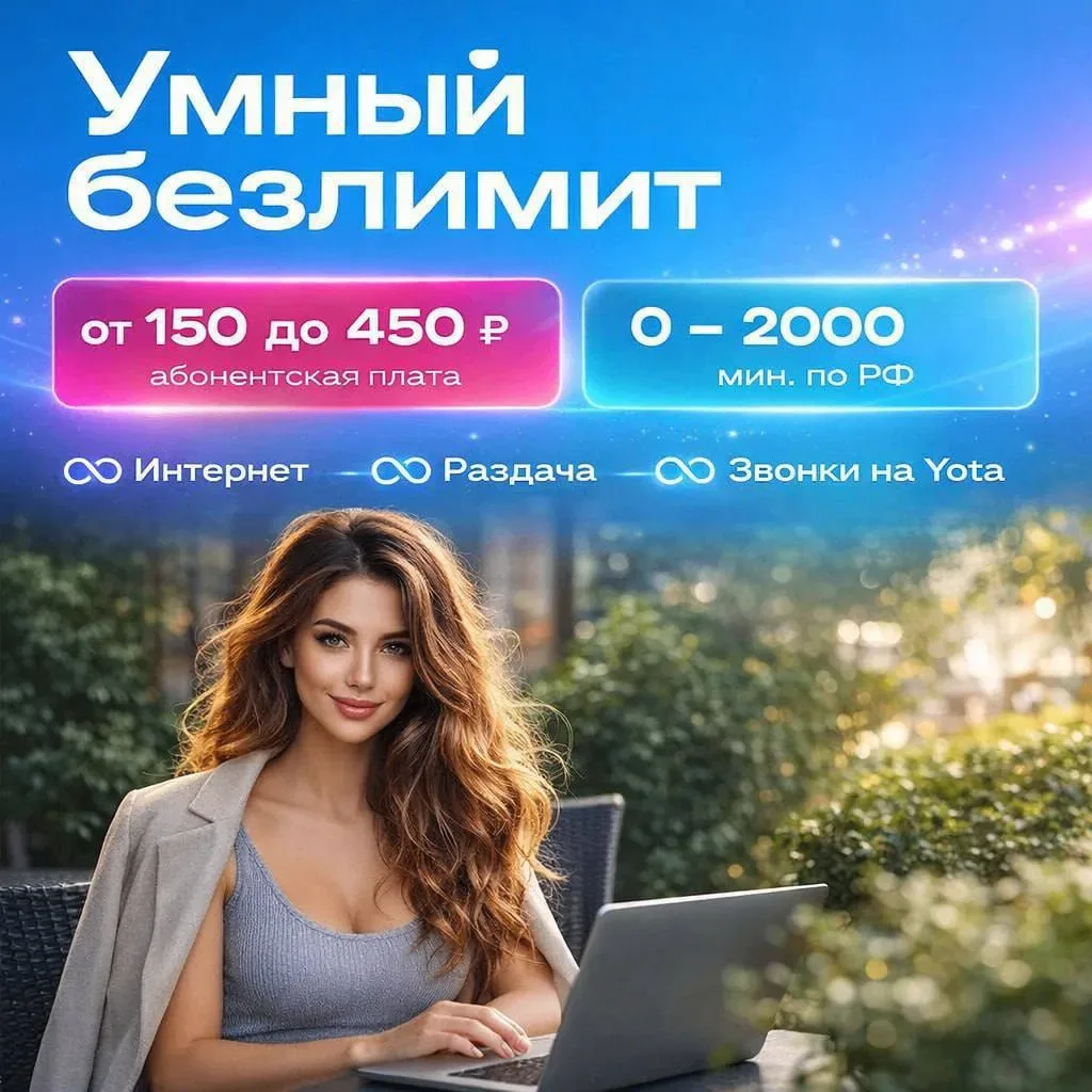 🔥Акция на тариф Yota "Умный безлимит". Для подключения доступны почти все регионы РФ! Акция действуе
