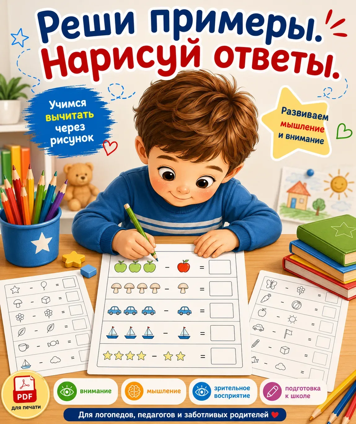 ✨ НОВИНКА ✨ Подготовила новую серию заданий для детей: «Реши примеры. Нарисуй ответы»  Ребёнок смотр