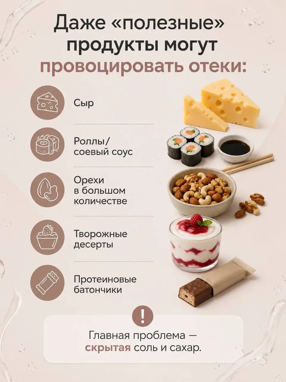 💧 Отеки, тяжесть, «пухлое» лицо по утрам — это не возраст.  Очень часто причина — в продуктах, котор