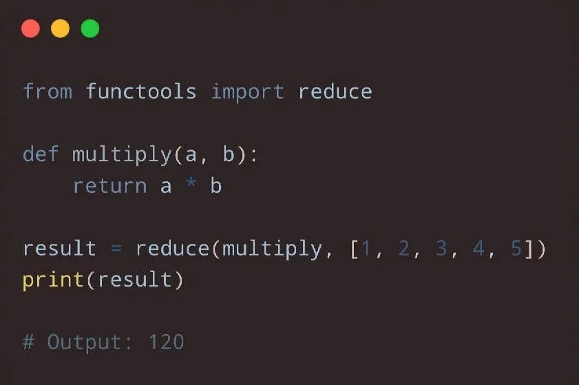 Функция reduce  Модуль functools позволяет хорошо раскрыть функциональные возможности Python. Наприм