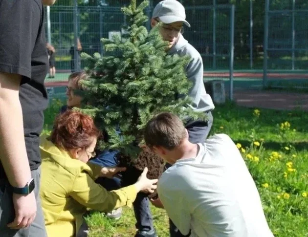 Сегодня ученики 9 «В» класса сделали замечательный подарок любимой школе. Ребята посадили на террито