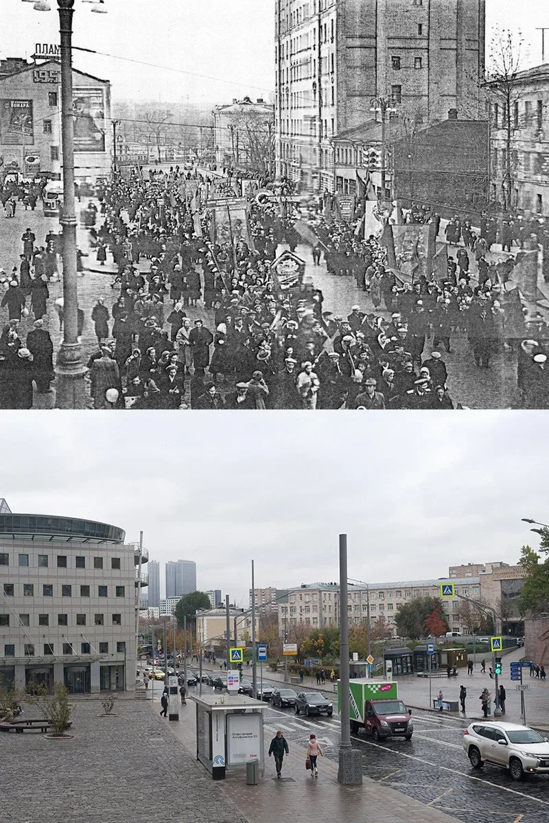 📍Баррикадная улица.   1957/2025 год.  💡На фотографии 1957 года изображена праздничная демонстрация т