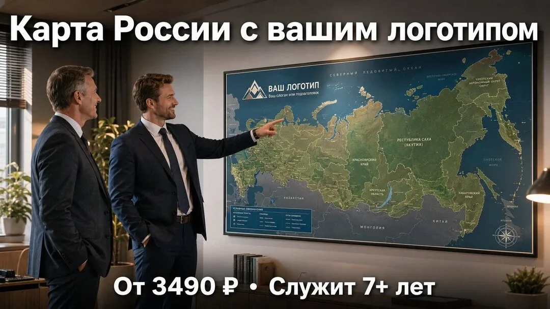 Настенные карты России с вашим логотипом от 3490 ₽  Пердставьте: важный клиент заходит в ваш офис, п