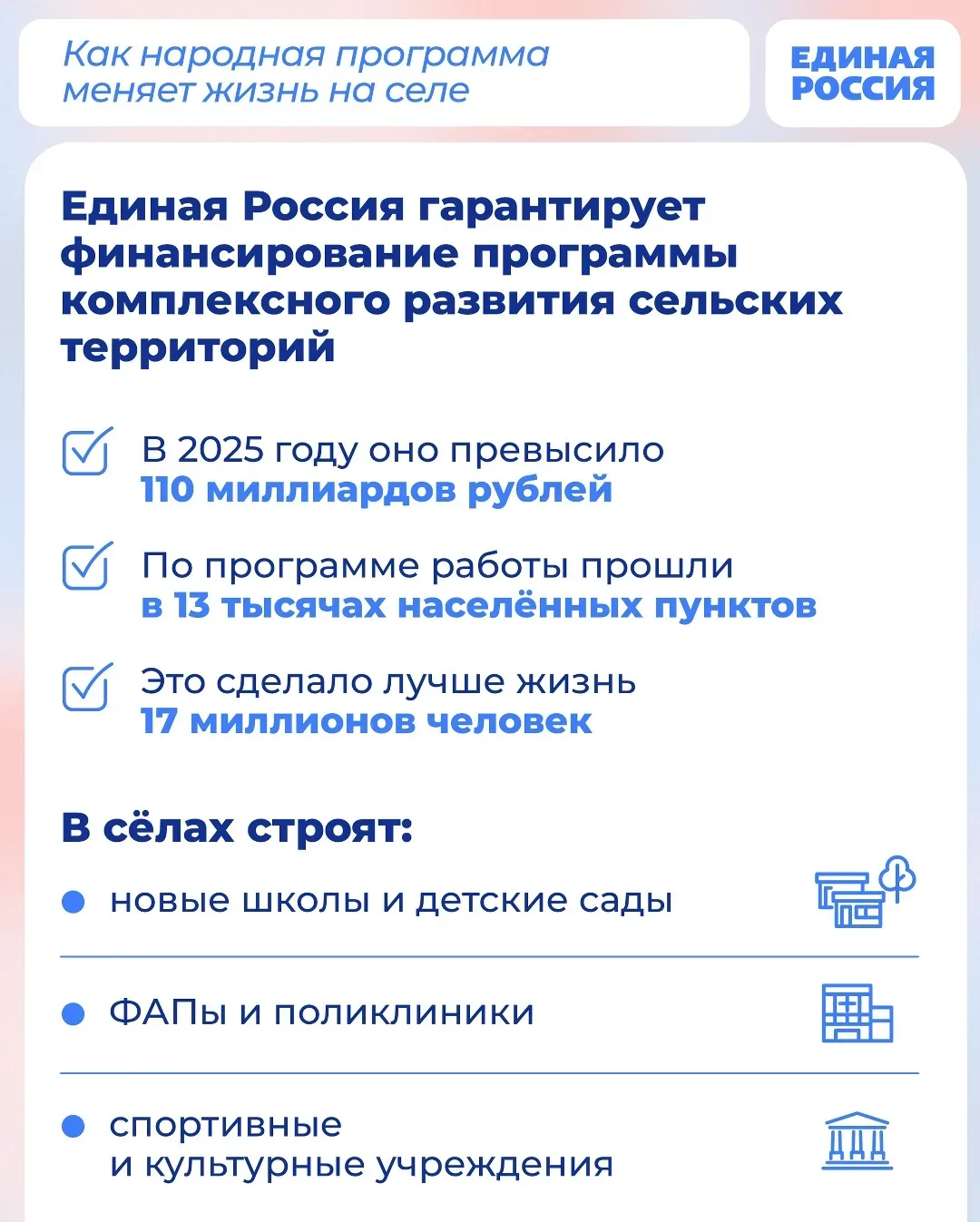 Народная программа Единой России помогает развивать сельские территории: строить жильё, обновлять ин