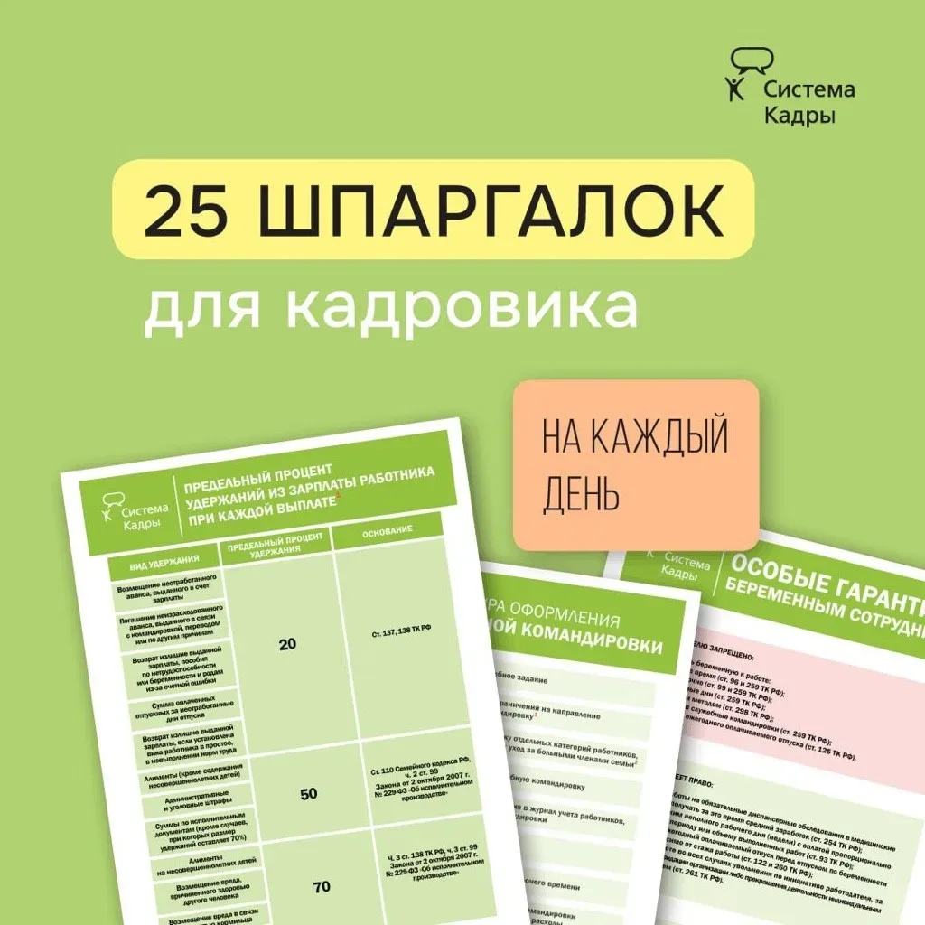 2️⃣5️⃣  шпаргалок для кадровика на каждый день  Эксперты Системы Кадры собрали для вас 25 нужных пам