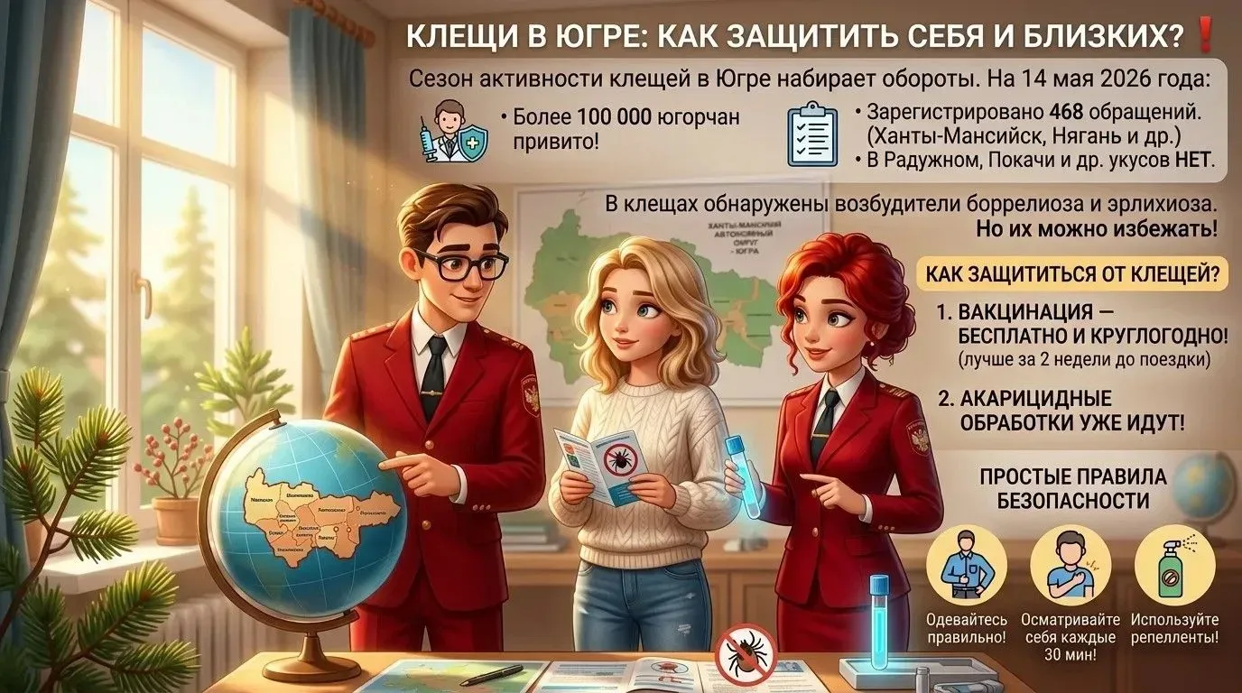 Клещи в Югре: как защитить себя и близких? ❗   Сезон активности клещей в Югре набирает обороты. На 1
