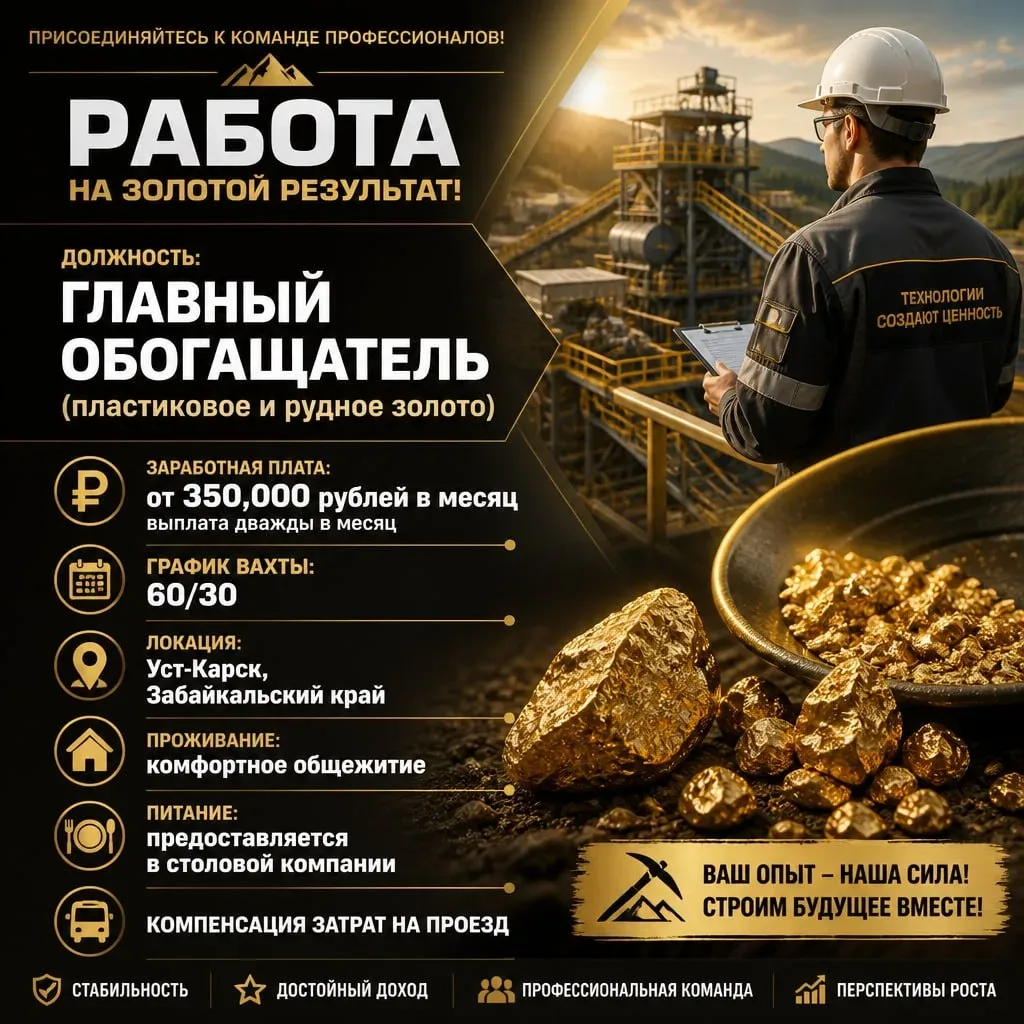 Вакансия: главный обогатитель (россыпное золото) ⚒️   Внимание! Откликайтесь только, если готовы сам