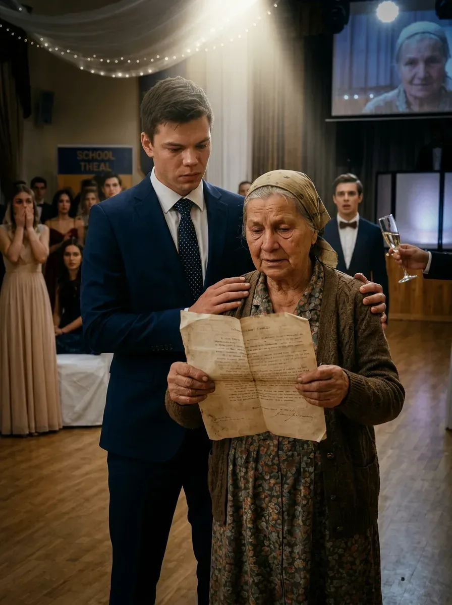 Внук пришел на выпускной со своей бабушкой, которая работала уборщицей в его школе. Все смеялись над