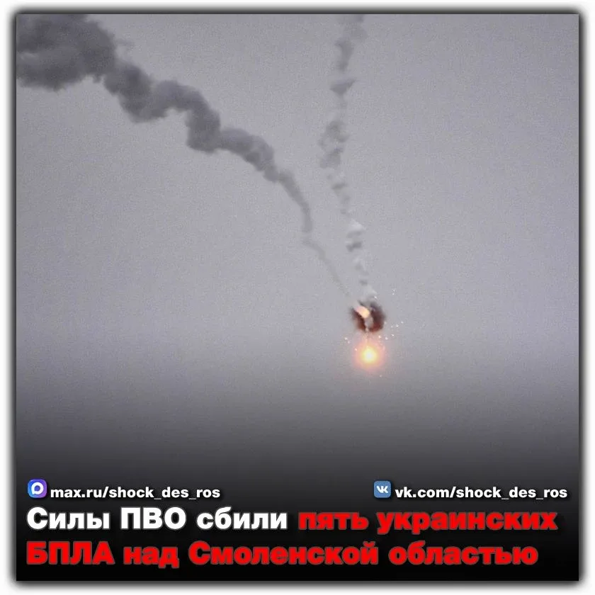 🔴 Силы ПВО сбили пять украинских БПЛА над Смоленской областью  За прошедшую ночь силы ВКС России сби