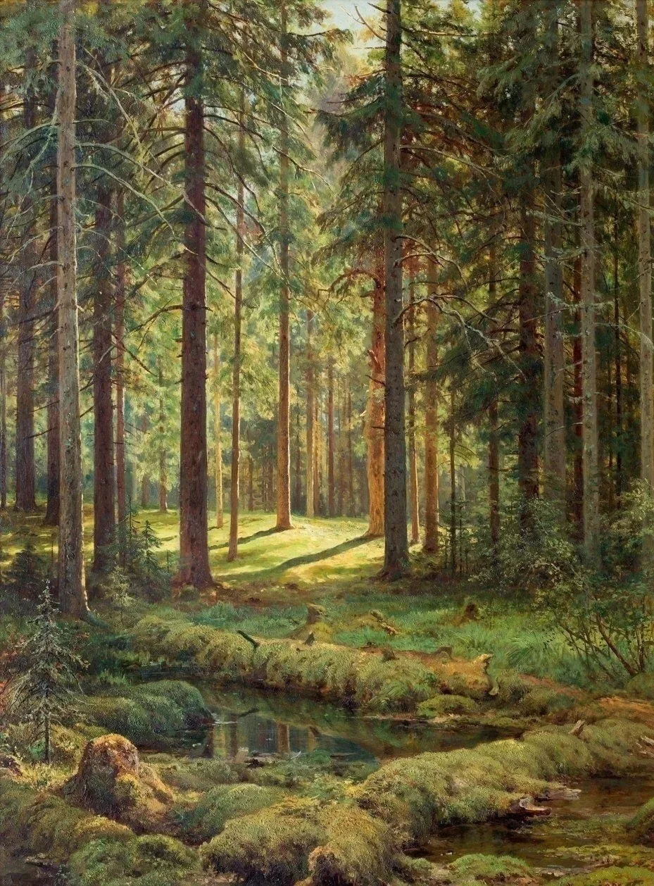 "Хвойный лес. Солнечный день", 1895 г.  Иван Иванович Шишкин (1832-1898). Холст, масло. 137 x 103 см