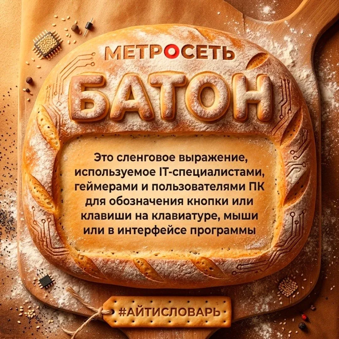 🥖 Айтисловарь: Что такое «батон»?  В айти-мире «батон» не режут на бутерброды — на него нажимают. Эт