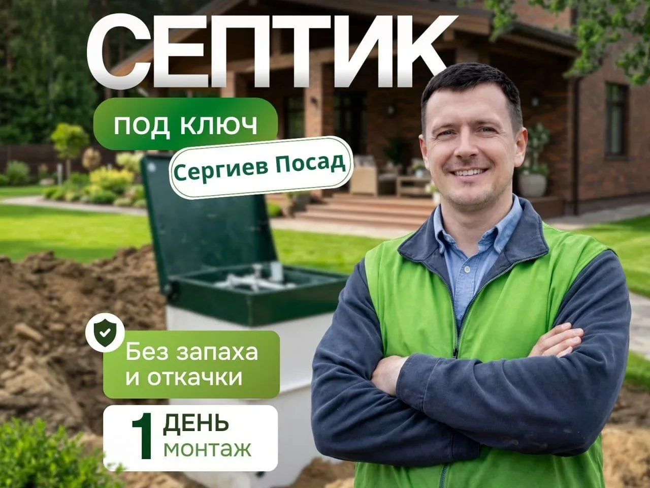 Здравствуйте! Меня зовут Сергей. Я не просто устанавливаю септики, я помогаю избежать дорогого и неп