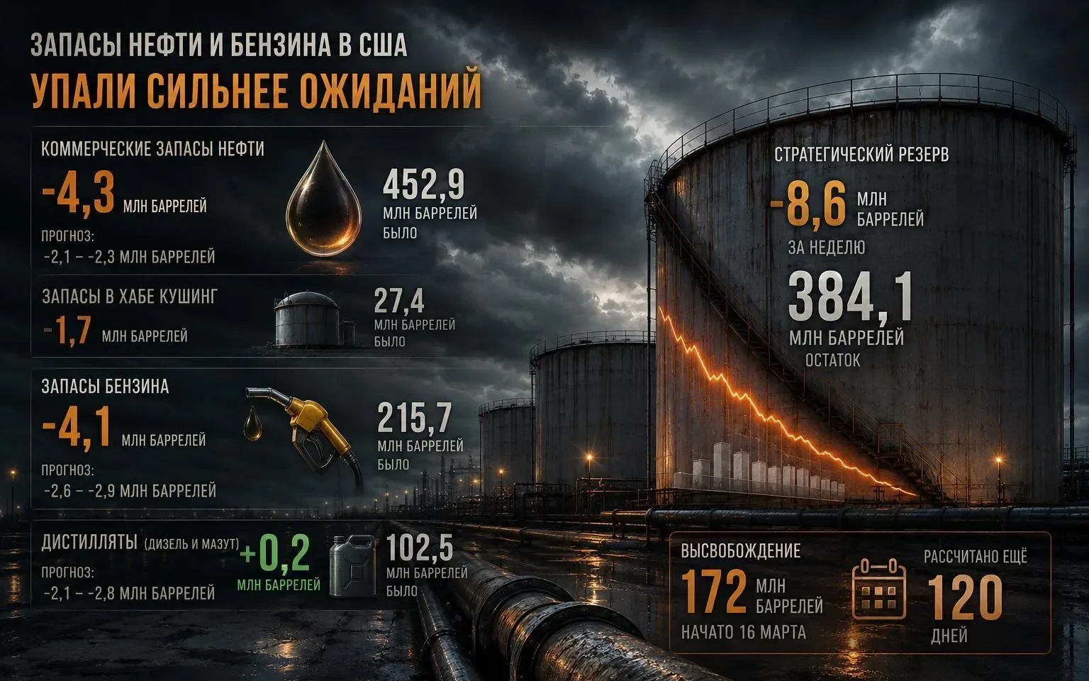 💬 Обозрение: запасы нефти и бензина в США упали сильнее ожиданий  Коммерческие запасы нефти сократил