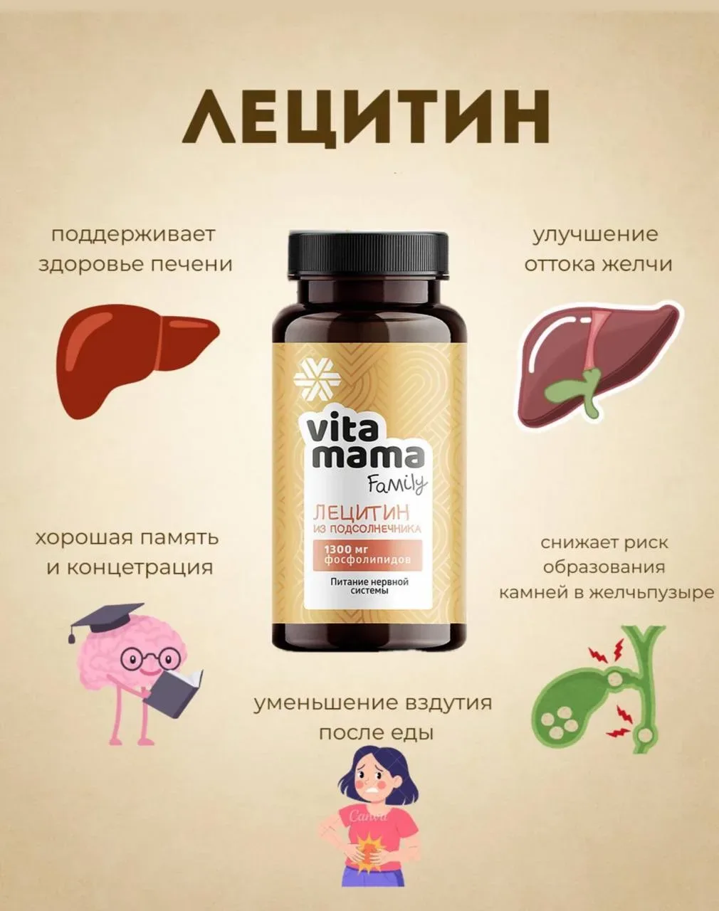 4️⃣Лецитин.  Молекулы лецитина – это фосфолипиды, важнейший строительный материал для многих органов