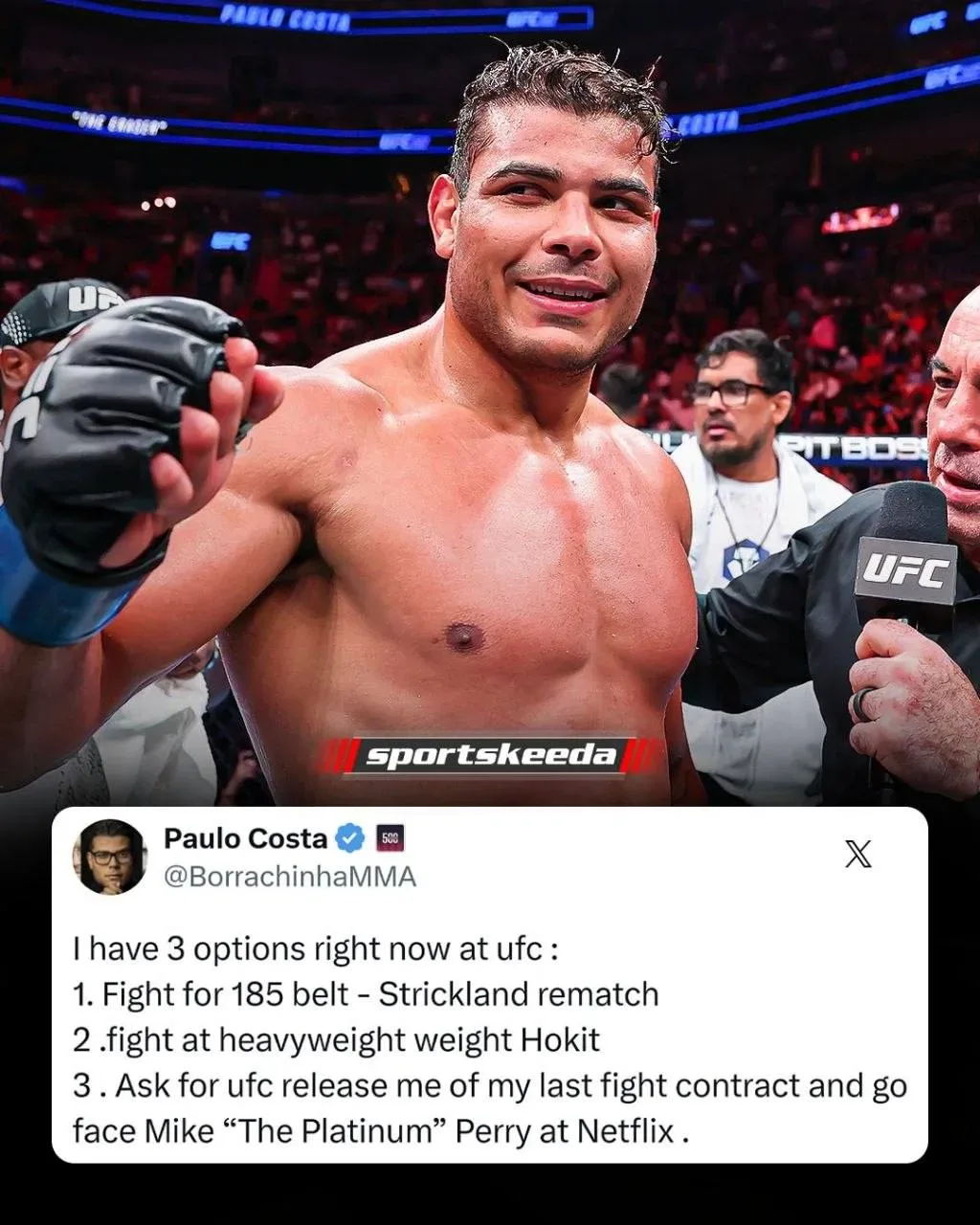 💬 Пауло Коста:  «Сейчас у меня есть три варианта в UFC: Подраться за титул в среднем весе – реванш с