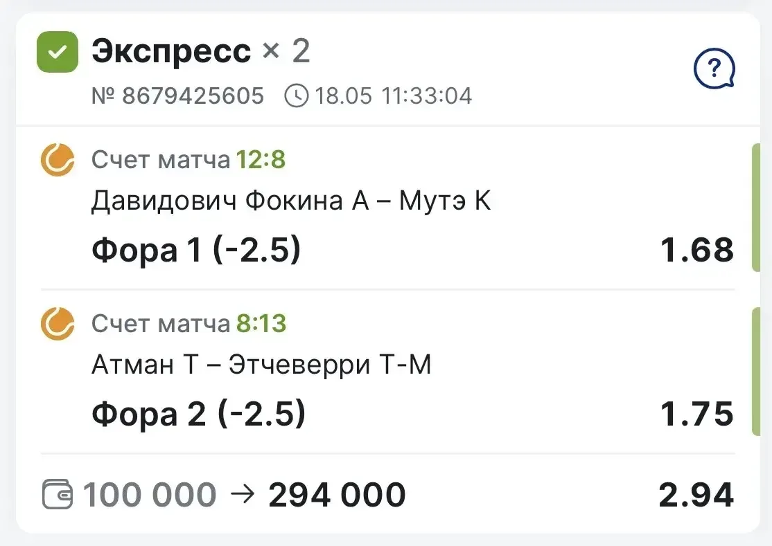 С ПОБЕДОЙ ПО РАННЕМУ ДВОЙНИКУ С ОТЛИЧНЫМ КФ 2.94✅✅✅  Первый матч Давидович Фокина против Мутэ. Побед