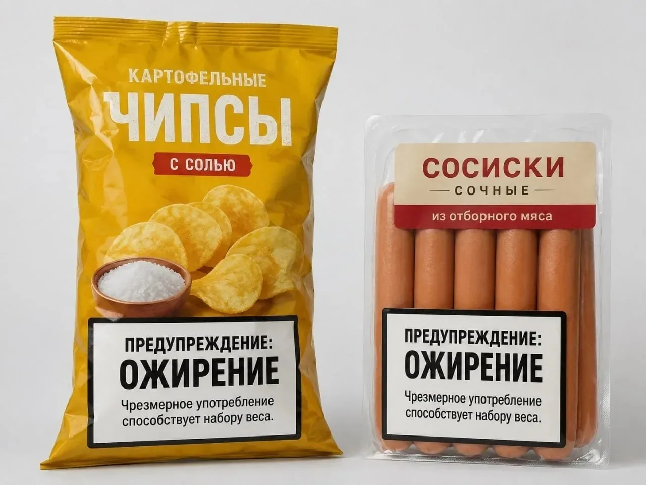 🥔🌭На упаковках с чипсами и сосисками появятся предупреждения, как на сигаретах  Власти намерены марк