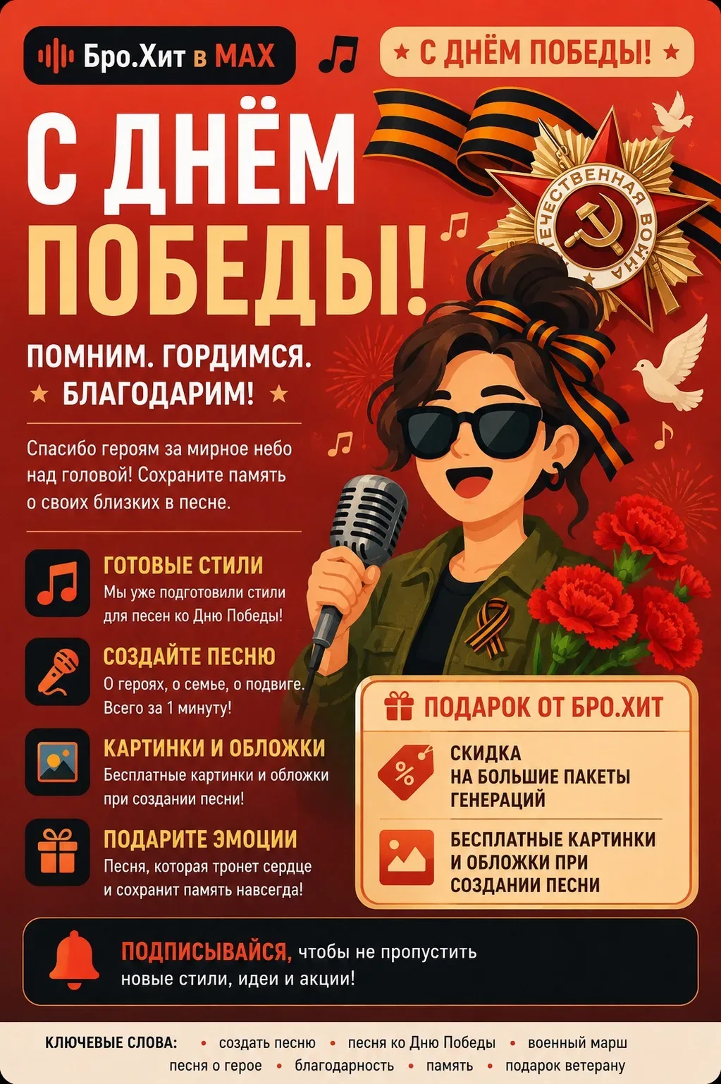 🎖️ Команда БРО.ХИТ поздравляет вас с Днём Победы! 🇷🇺   Самое время создать песню ко Дню Победы вмест