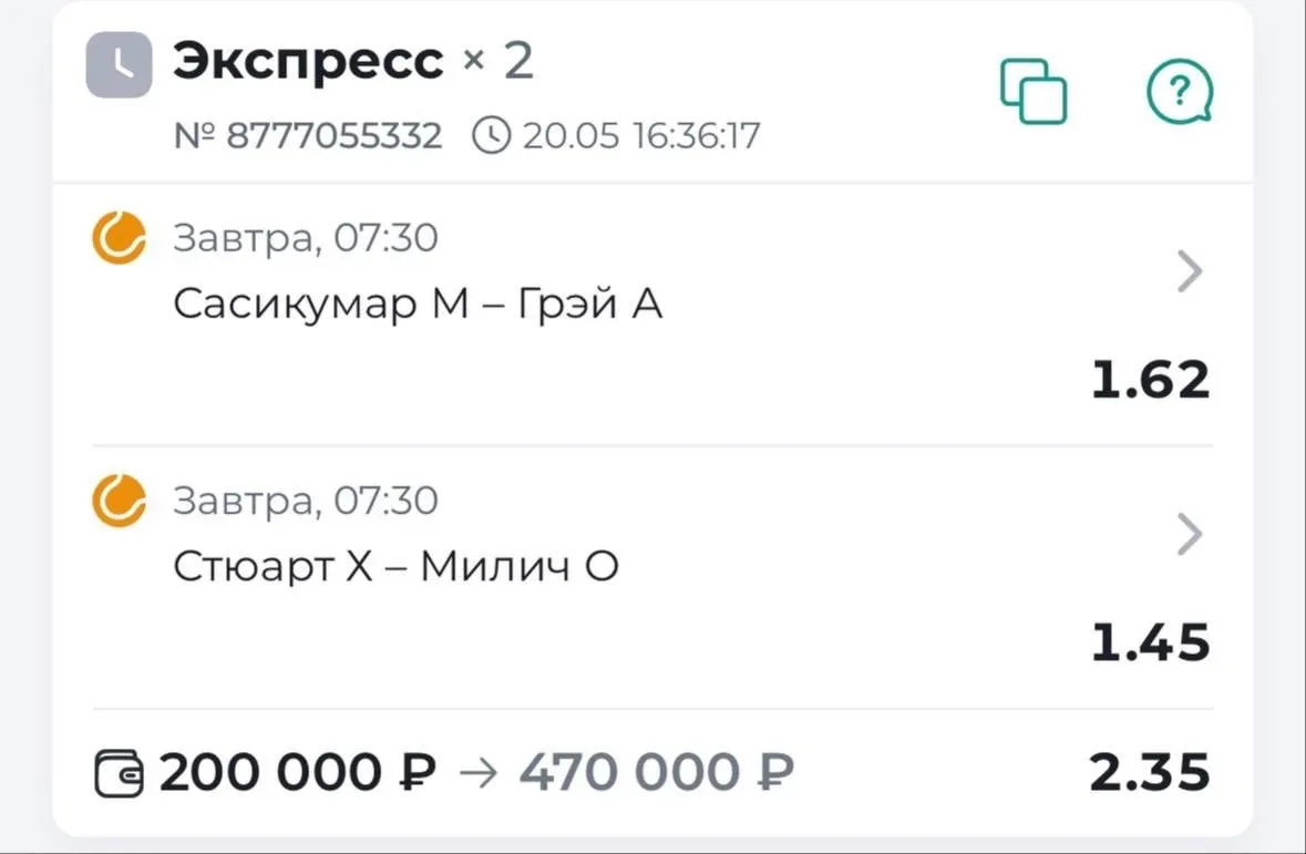 ✔️БЕСПЛАТНЫЙ ДВОЙНИК НА ТЕННИС   🔥 КОЭФФИЦИЕНТ 2.35 🎾 ATP. БАНГАЛОР  ✅Сасикумар - Грэй ✅Стюарт - Мил