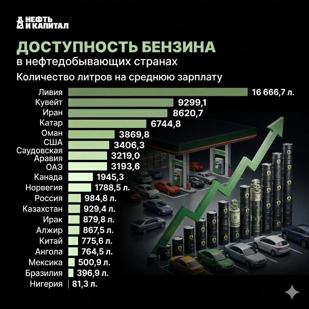 🛢 Россия заняла 12-е место в рейтинге нефтедобывающих стран по доступности бензина  Из-за налогов, к