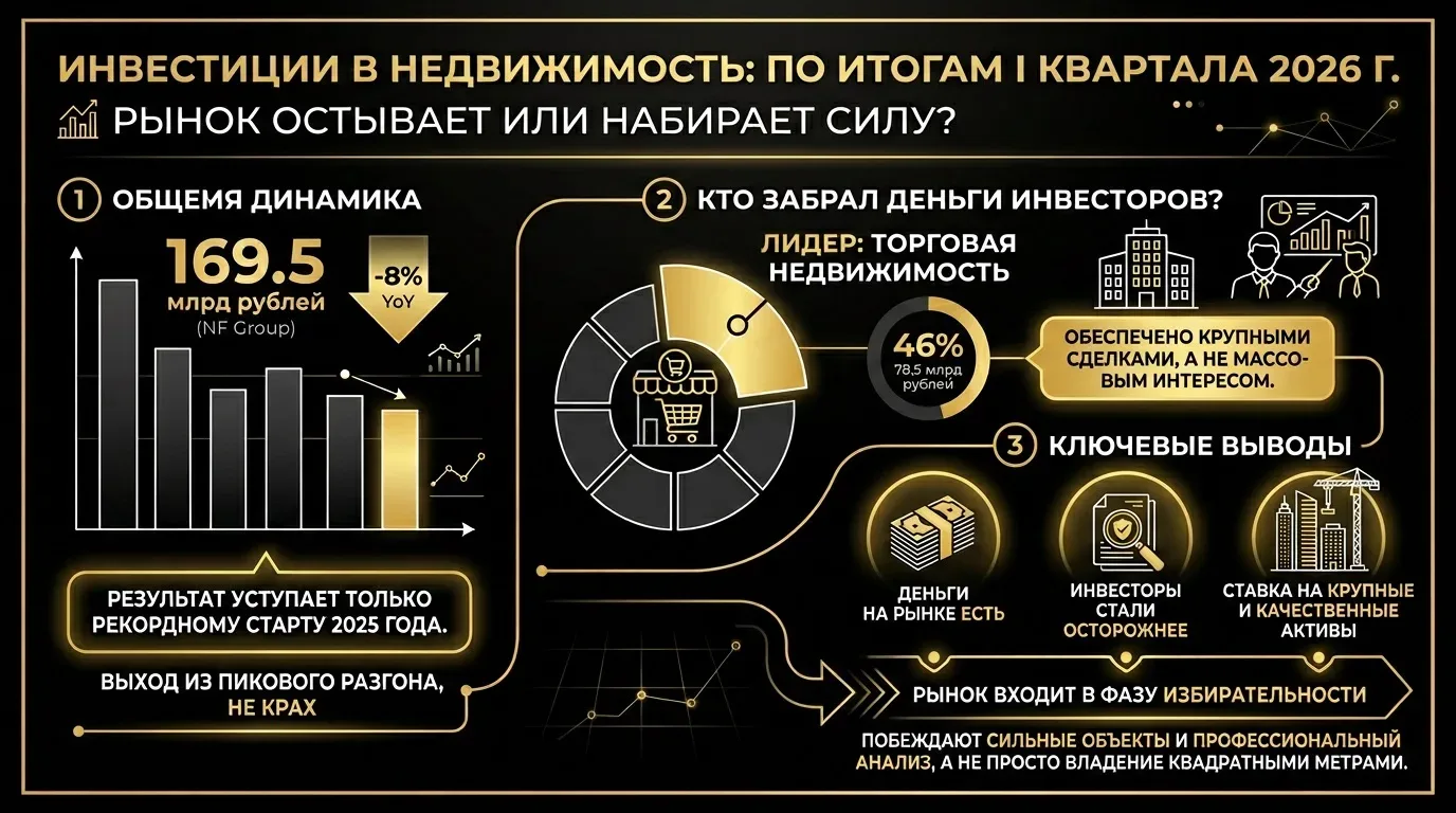 📉 Инвестиции в недвижимость просели — рынок остывает или набирает силу?  По итогам I квартала 2026 г