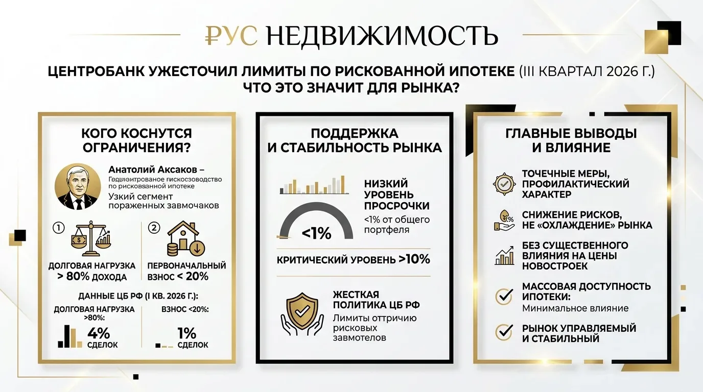 🏦 Центробанк ужесточил лимиты по рискованной ипотеке на III квартал 2026 года. Что это значит для ры