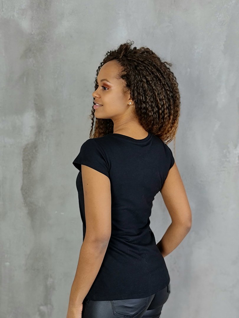 Футболка Please с принтом "Цветок и надписи" чёрная, фотография №3