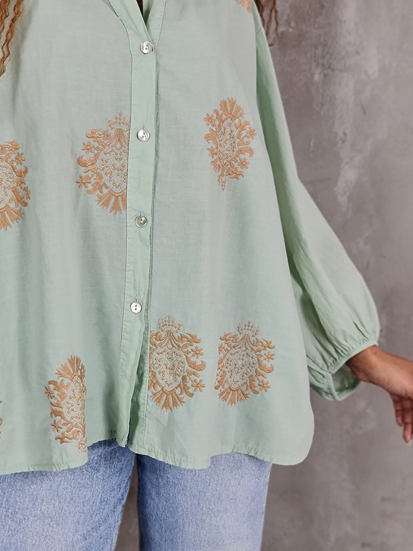 Рубашка J&J Couture с золотым принтом мята, фотография №5