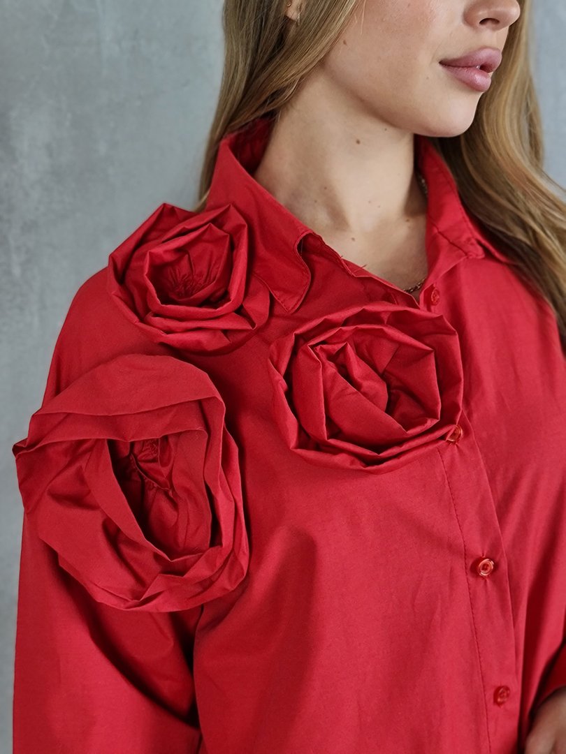 Рубашка MIHO'S с розой с правой стороны красная, фотография №6
