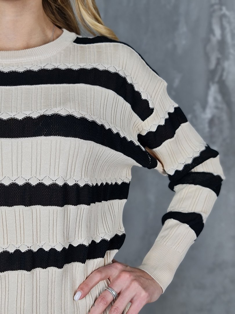 Джемпер New j в черную полоску бежевый , фотография №4