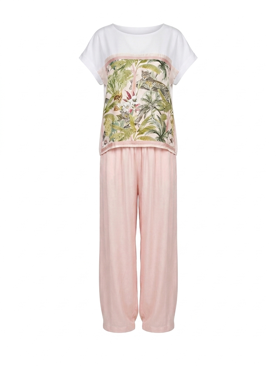 Костюм New Collection футболка с принтом леопард и брюки пудра, фотография №5