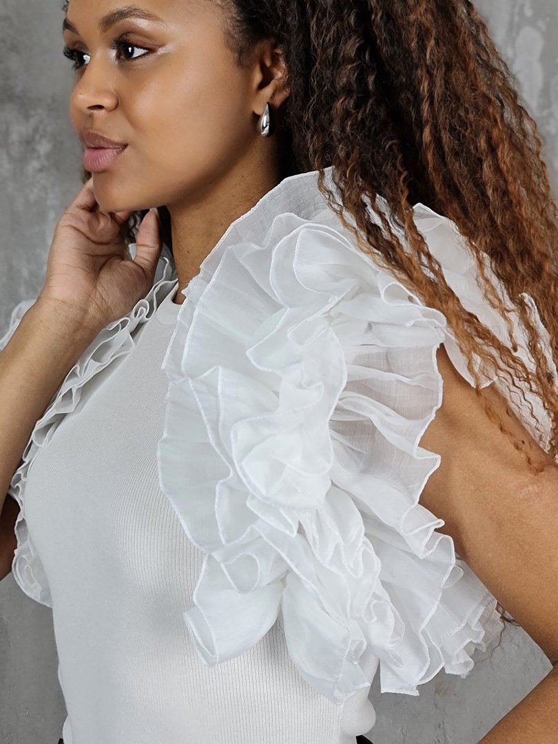 Топ ELSA.M с объемными рюшами на рукавах белый, фотография №3