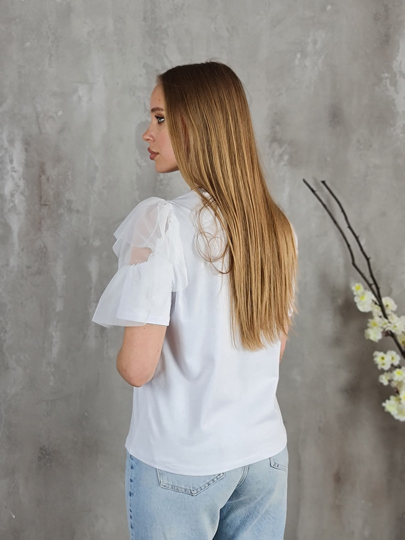 Футболка Please с воланами на одном рукаве белая, фотография №4