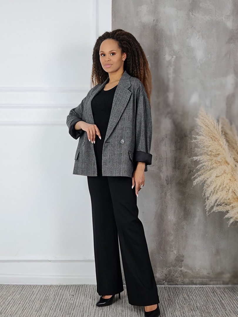 Пиджак Imperial оверсайз с карманами в большую клетку серый, фотография №2