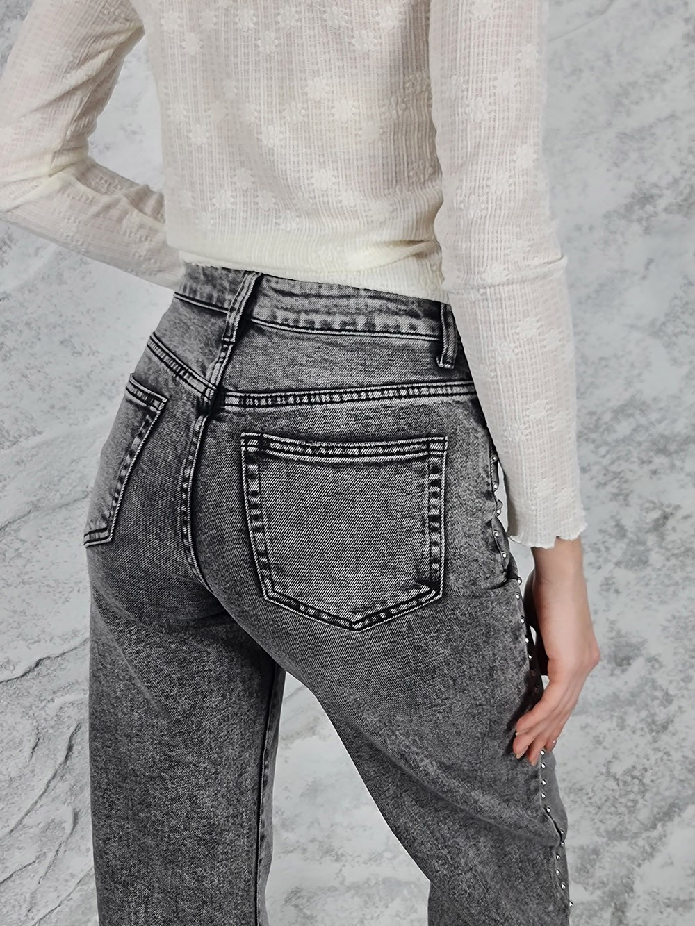 Джинсы Shaken с декором по бокам серые, фотография №5