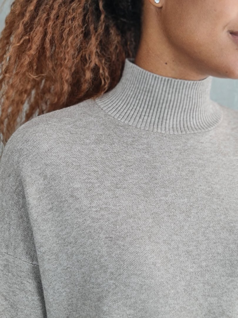 Джемпер Lara с высоким воротником в мелкий рубчик песочный, фотография №5