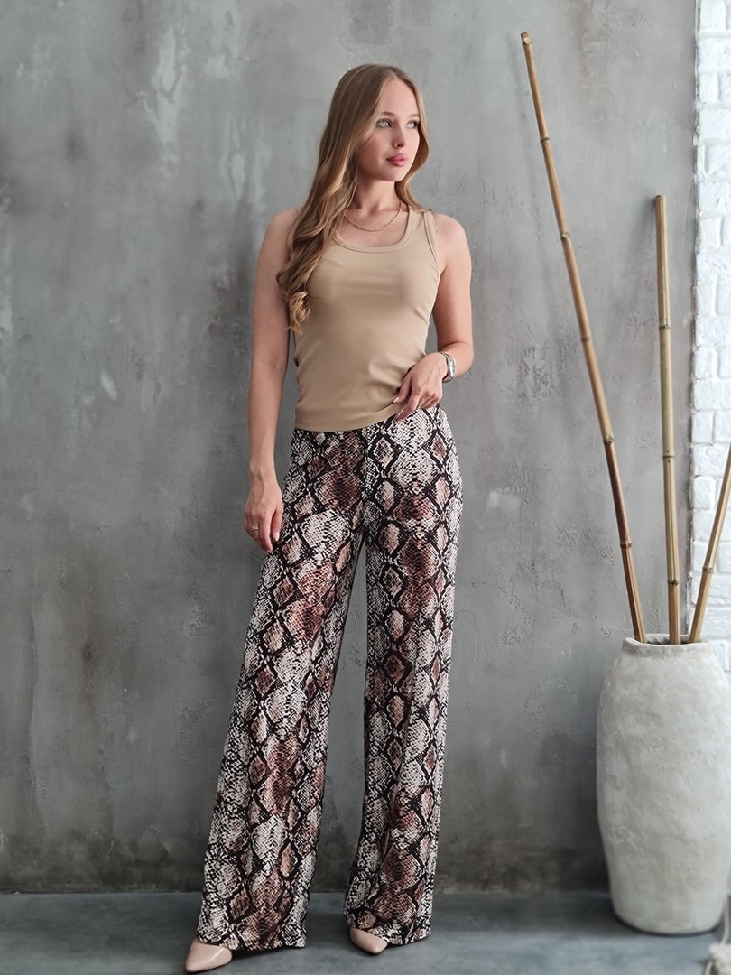 Брюки STAR змеиный принт бежевые, фотография №2